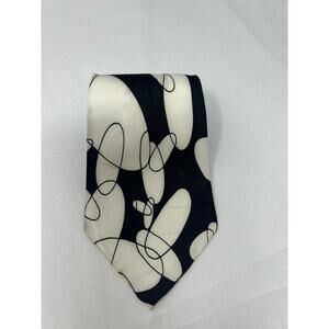 Dimoda Vintage Silk Tie Black Ivory‎ Abstract Modern Print